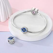 1 Stück Silberfarbener, exquisiter blauer Emaille-Zirkonia, glücklicher Fatima Hamsa Hand, Palme, böser Blick, religiöser Schutzanhänger, passend für original Armband, Halskette, Anhänger, Perlen für DIY Schmuckherstellung, Frauen, Mädchen, Geburtstagsschmuck, Geschenk für Freunde