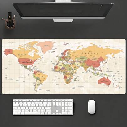 1 Piece Of Retro World Map Gaming Mouse Pad With Anti Slip Rubber Base, Perfect For Office And Home Use, Ideal Gift For Boyfriend And Girlfriend, 35.4X15.7-Inch Office Desk Pad And Mouse Pad Set With Large Mouse Pad, Suitable For Returning To School