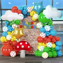 118Pcs Red Blue Yellow Green Rainbow Circus Balloons Garland Arch Kit With Star Mushroom Cloud Balloons For Baby Shower Birthday Decoration Cartoon Video Game Carnival Themed Parties - 紅色金色藍色黃色綠色 - 查看 1