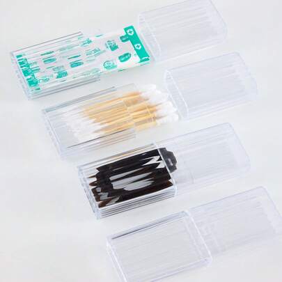 旅行牙签盒棉签整理盒收纳小提篮塑料容器简易垫牙签架棉签盒旅行收纳盒，透明小分配器容器用于小物品收纳，便携式配件收纳