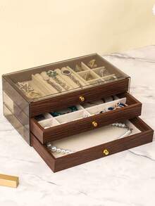 三层首饰盒，木质首饰收纳盒，亚克力首饰收纳盒，复古风格首饰收纳盒，抽屉式首饰盒，化妆品收纳盒，首饰展示架，可展示戒指、耳环、项链、手镯，母亲节礼物，伴娘礼物，生日礼物，朋友和老师礼物，女士理想礼物，化妆包，化妆袋，首饰盒，收纳袋，化妆刷架，化妆刷收纳盒，香水收纳袋，化妆包，女士礼物，圣诞礼物，女士礼物创意