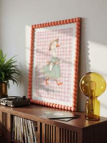 1 Stück Vintage Bauernhaus Silly Ganse Leinwand Poster - Rosa Gingham und Blumen Rock Illustration, ungerahmte Wandkunst für Mädchenzimmer, Kinderzimmer- und Wohnzimmer-Dekoration, perfektes Geschenk für Kinder und Familie, Kunstdrucke, Heimdekoration, verspielte Illustrationen, strapazierfähige Materialien, Wohndekoration
