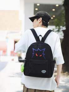 Funny Canvas Backpack With Large Capacity, Multi-Pockets, Water-Resistant, Suitable For College/High School Girls, Cartoon Design, Fashionable, Unique, Korean Style, Casual, Suitable For Elementary/Middle School Students, Unisex (Accessories Not Included) Book Bag - Black - View 5