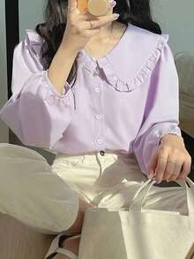 Women's Casual Elegant Collar Blouse, Spring/Summer - Purple - View 4