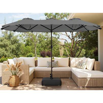  JAMFLY 16FT Large Patio Umbrella With Base, Outdoor Double-Sided Rectangular Umbrella, Market Umbrella With Crank Handle For Poolside Lawn Garden