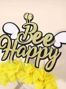 1pc Cute Bee Headband For Girls Gold Glitter Happy Bee Hairband Yellow Mesh Flower Bee Head Band Adorable Bee Insect Headwear Sparkling Vacation Party Hair Band Teens Hair Accessories