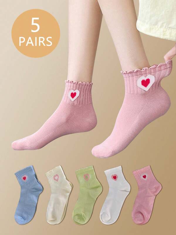 5 pares de meias femininas multicoloridas, minimalistas, respiráveis, resistentes a odores, com acabamento em renda, de algodão, macaroon, bordado com dopamina, até a panturrilha, ideais para o verão