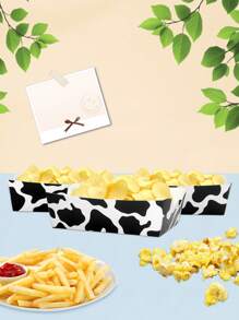 10pcs/20pcs/50pcs Cow Print Paper Food Trays Cow Plates Cow Print Snack Bowls Party Supplies Serving Tray Nacho Trays Food Boats Fresh Fries Boxes White And Black Paper Tray Cow Party Favors For Farm Them Birthday Babe Shower Decorations