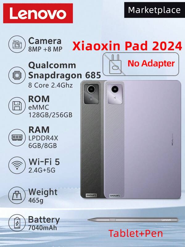 Lenovo Lenovo Xiaoxin Pad 2024 Versión Global 11" Pantalla 2K, 8GB RAM, 128GB Almacenamiento, Snapdragon 685, Batería de 7040mAh, sin Adaptador