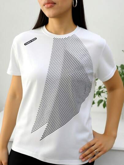 1pc Women's Quick Drying T-Shirt, Ice Silk Round Neck Short Sleeve, Stretchy Sweat-Absorbing Quick Dry Sweatshirt, Suitable For Women's Fitness Training