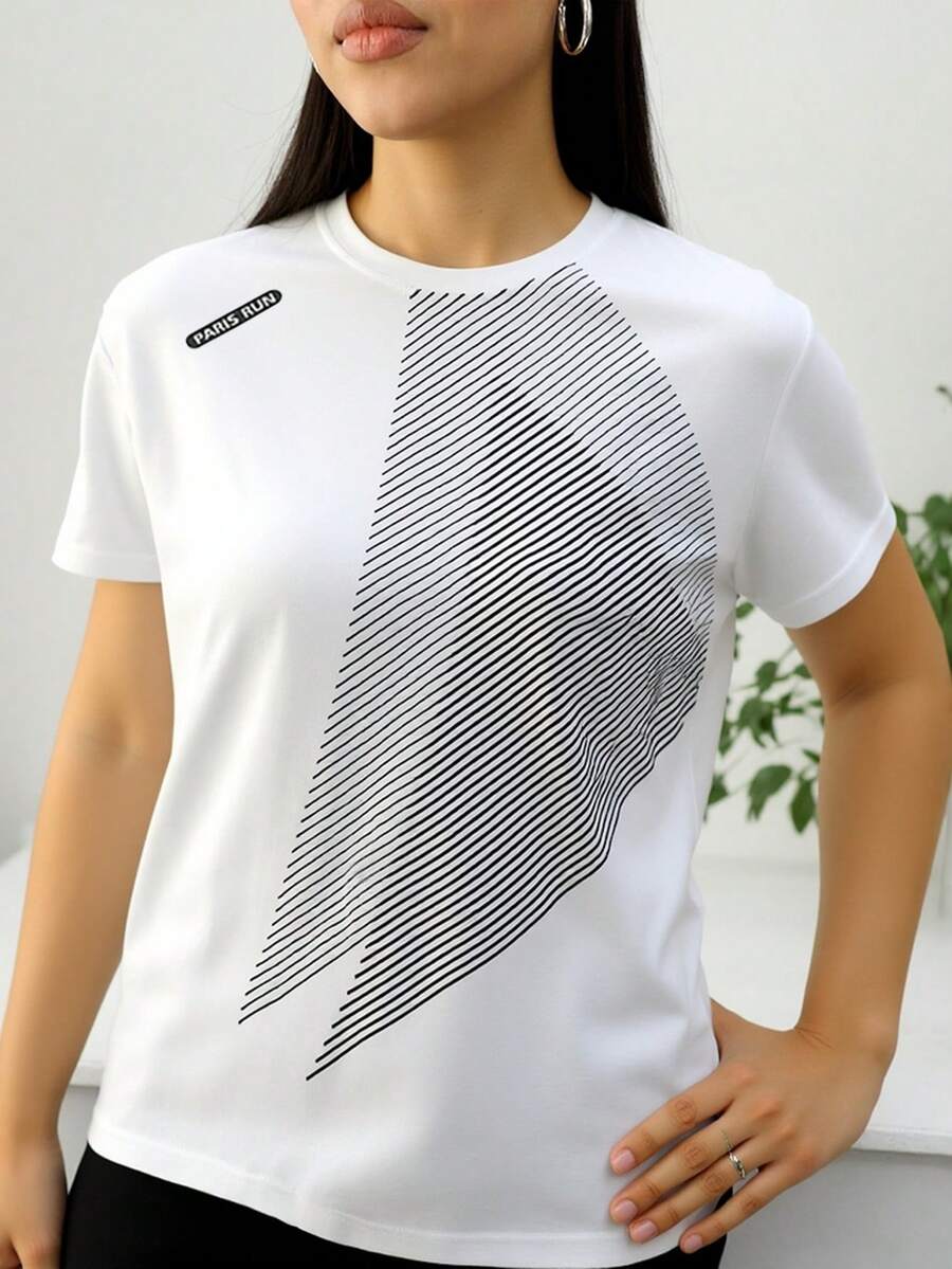 1pc Women's Quick Drying T-Shirt, Ice Silk Round Neck Short Sleeve, Stretchy Sweat-Absorbing Quick Dry Sweatshirt, Suitable For Women's Fitness Training - White - View 1