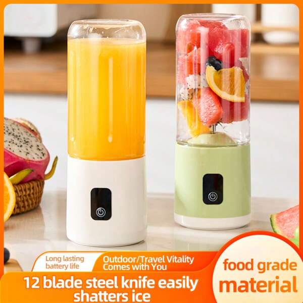 Licuadora portátil Juice, recargable por USB, con 12 cuchillas, mezcladora de 500ML para leche y batidos de leche, recarga de alimentos, hielo triturado, cuchilla de acero inoxidable, adecuada para exteriores y viajes