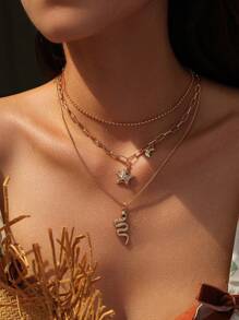 Shescity 1 Set mit 3 Stücke stilvollem Zirkonia-Anhänger Halsketten Set, geeignet für den täglichen Bankett-Stil von Frauen