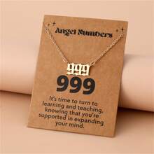 1 Women's Angel Digital Necklace Number 000-999 Gold Stainless Steel Digital Pendant