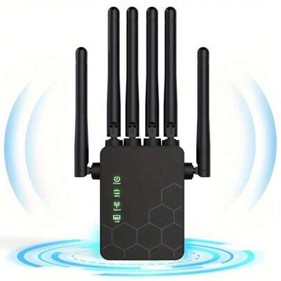 WiFi 扩展器互联网增强器，6 天线 10000 平方英尺长距离中继器无线路由器放大器，支持家中更多网络设备