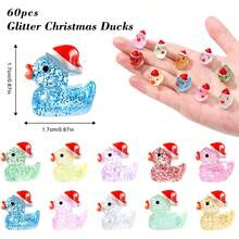 40 piezas Mini patos de reno de colores pequeños de Navidad, pato de resina ocultable de plástico en miniatura, plantas en maceta, adornos de jardinería y paisajismo, bolsa de regalo de navidad, relleno, decoración de fiesta - Pato navideño brillante - Ver 5