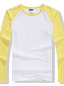 Raglan Long Sleeve T-Shirt 100% Cotton From S To Plus Size G3 - White / Yellow - View 1