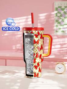 40oz/1.2L Handled Straw Insulated Tumbler, Vacuum Insulated Water Bottle With Straw Lid, Stainless Steel Insulated Travel Mug, 100% Leak Proof, Keeps Cold For 34 Hours Or Hot For 10 Hours