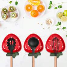 1pc Ceramic Spoon Rest For Stove Top, Cute Strawberry Spoon Rest Cooking Spoon Holder For Kitchen Counter, Utensil Rest Spatula Rest Ladle Holder Tong Rest, Gift For Cooking Housewarming Wedding - Multicolor - View 7