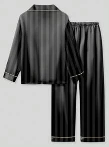 青少年女孩条纹长袖和裤子两件套睡衣套装 - 彩色 - 查看 2