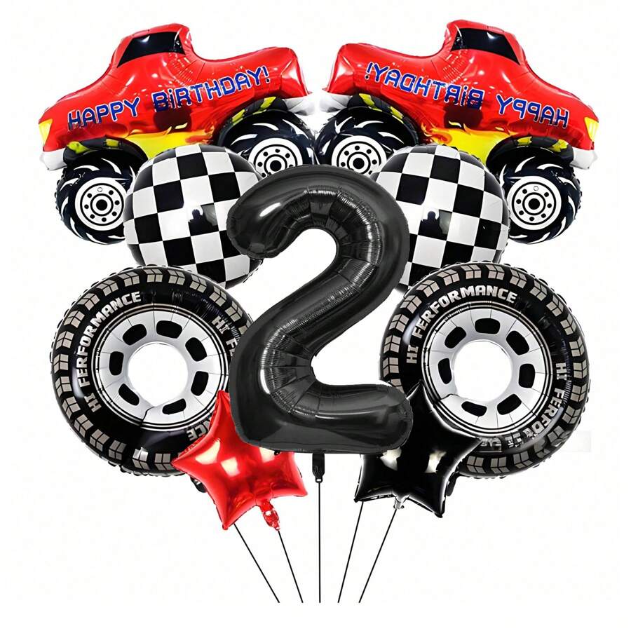 9pcs 40inch Black Large Digital Balloon Package Pickup Truck Racing Car Birthday Themed Balloon Scene Decoration