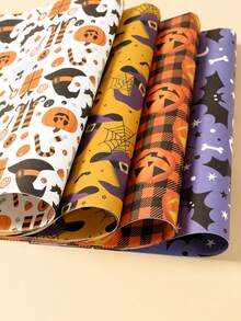 4/8pcs Halloween Decoration Gift Wrapping Paper, Happy Halloween Pumpkin Ghost Spider Bat Pattern Matte Wrapping Paper, Halloween Accessories, Trick Or Treat Decoration For Halloween, Craft Paper, Halloween Party Flower DIY Bouquets Waterproof Wrapping Paper, Florist Bouquet DIY Craft Wrap Paper, Book Leather, Halloween Supplies, Halloween Decor, Room Decor, Home Decor, Halloween Gifts, Halloween Favors Fall Decor Autumn Decor - Halloween-b - View 5