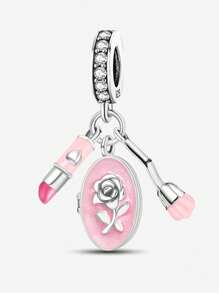 1 PC 925 Sterling Silver Pink Delicate Objects Beads Pendant Charm Pendant Ball Suitable For Bracelets DIY Women's Jewelry