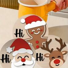 Set de 4 posavasos de madera navideños - Resistentes al calor, lavables a mano, aptos para bebidas, café, oficina, cocina, decoración de escritorio, regalo navideño - Multicolor - Ver 3