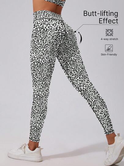 1pc Women's High Waist Lifting Tight Leggings, Summer Pants, Joggers, Cycling Shorts, Fitness Wear, Leopard Print, High Elasticity, Soft & Breathable, Moisture-Wicking, Suitable For Gym Workout, Yoga, Pilates, Outdoor, Casual, Sports, Running, Jogging, Exercise, Cycling, Tennis, Badminton, Soccer, Golf Spring