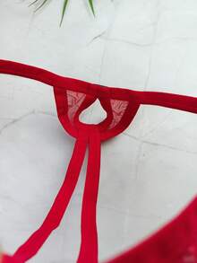 DomiGe 1 件性感男士内衣，红色弹力网眼前开裆，露背吊带丁字裤