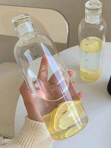 1个高品质时间刻度设计防漏便携式水瓶/水杯，适用于户外、办公室、露营、家庭和学校 - 大容量男女通用水杯 500ml/750ml，带车载支架，透明塑料防漏水瓶