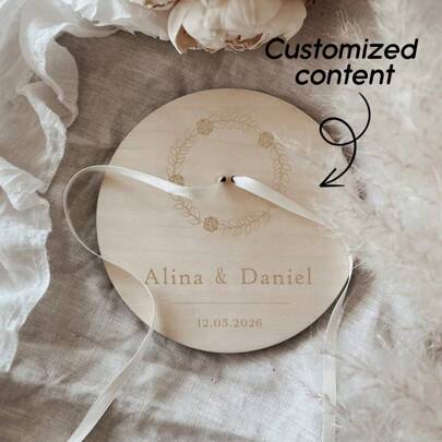 Personalized Wooden Wedding Ring Holder, Ring Dish, Customized Name Ring Holder, Floral Customized Ring Holder, Rustic Customized Ring Holder, Ring Holder, Wedding Ring Dish, Bride & Groom Engraved Wedding Ring Holder, Customized Wooden Wedding Ring Dish, Floral Wedding Ring Pillow Alternative, Wooden Wedding Ring Dish (Rings Not Included, For Decoration Only)
