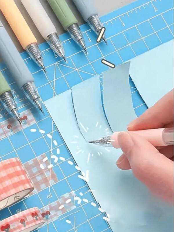 1pc Art Utility Knife PenPush Style Art Knife Set For Sticker Album, Cutting Tool, Utility Knife, Lettering Knife, Student Diy Arts And Crafts Supplies(Notice: Pen Knife Can Not Replace A Knife, Belongs To The Stationery Supplies,Not Sharp)(Random Color)