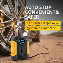 Carsun Portable Car Tire Inflator Pump, 150 PSI Corded Air Compressor With LED Light, Auto Shut Off, Fast Inflation For Car, Bicycle, Motorcycle, Balls And More - Wired - View 3