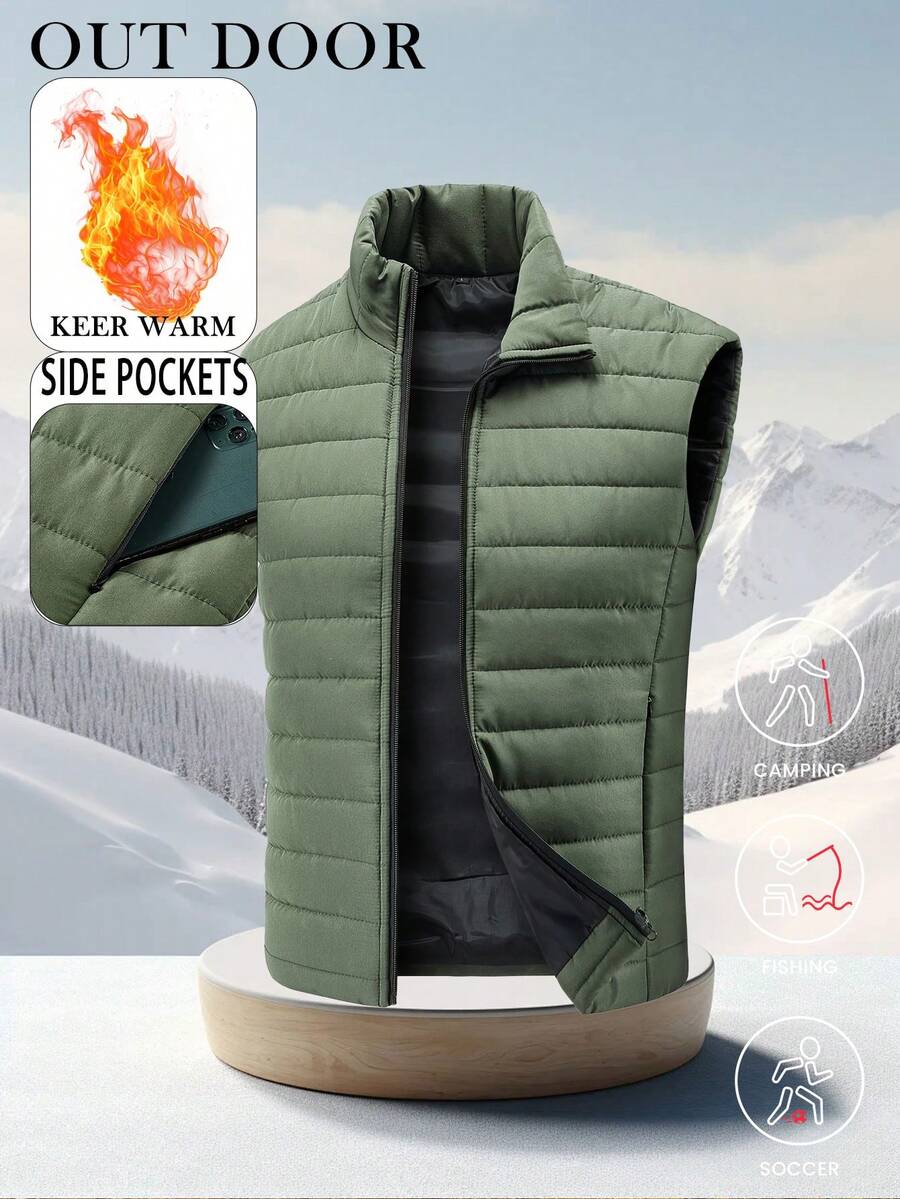 Gilet spesso da uomo per attività all'aperto, giacca smanicata casual con collo alto, per primavera e autunno
