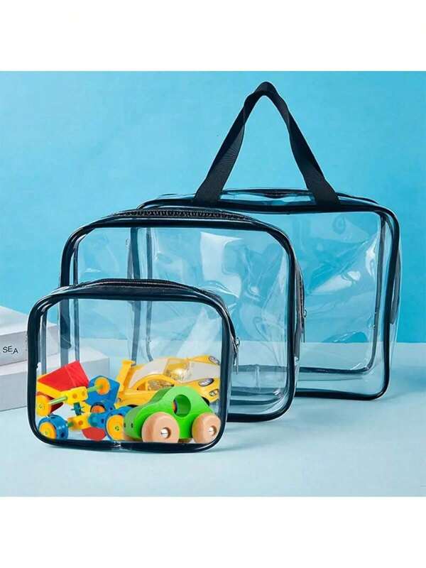 1pc Large Capacity Zipper Transparent PVC Waterproof Travel Pouch, Suitable For Storing Toys, Puzzles, Student Books, Toiletries - Rectangular, Plastic Material, No Electricity Required, Ideal For Travel Organizer