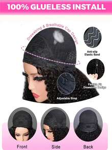 34 Inch Glueless Wigs Human Hair Half Wig Upgrade 3 IN 1 Half Wig With Drawstring Seamless Clip Ins Flip Over Jerry Curly Human Hair No Glue No Lace Wig For Women 150% Density - SNatural - View 10