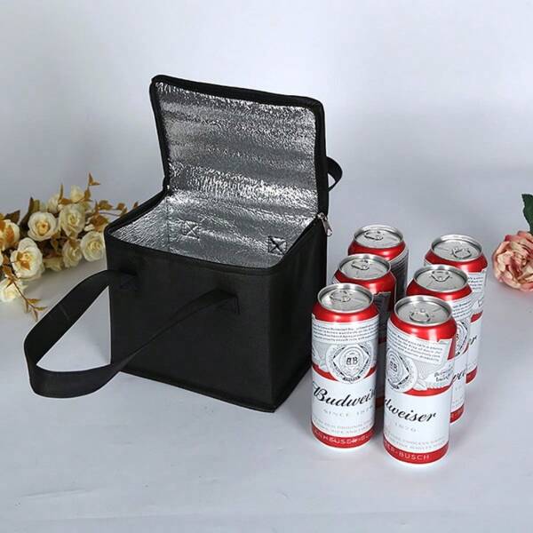 1pc Portable Lunch Cooler Bag, Foldable Insulated Picnic Ice Bag, Food & Beverage Thermal Tote Bag