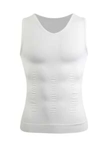 Shapewear Tank Top For Mens Tummy Control Compression V-Neck Vest Underwear Slimming Belly Boobs Gynecomastia Muscle Shirts Body Shaper Undershirts Training Sports Gym Fitness - 白色 - 查看 10