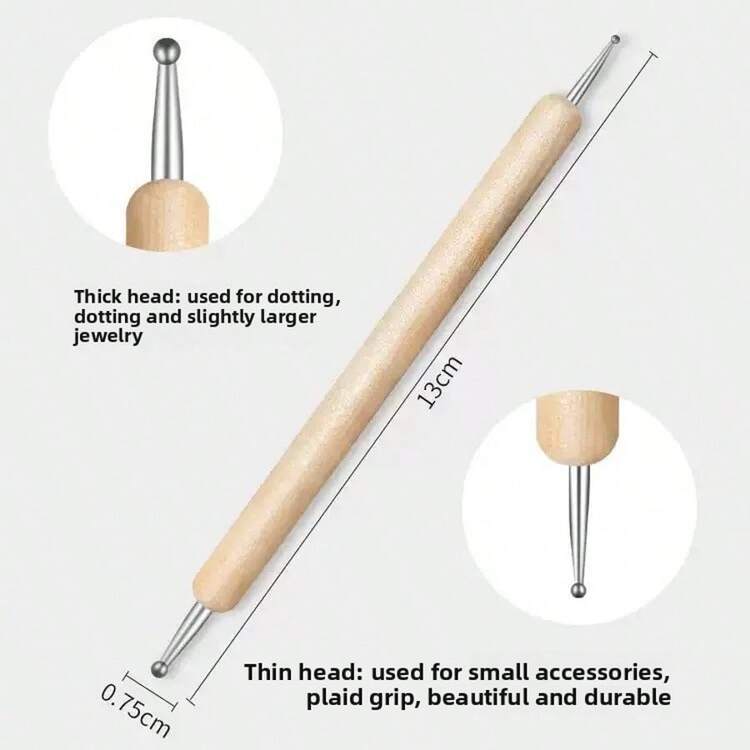 Double-Ended Point Point Pen Dot Drill Pen Nail Pen Nail Dot Flower Hook Edge Polka Dot Nail Art Special Tool - 棕色 - 查看 6