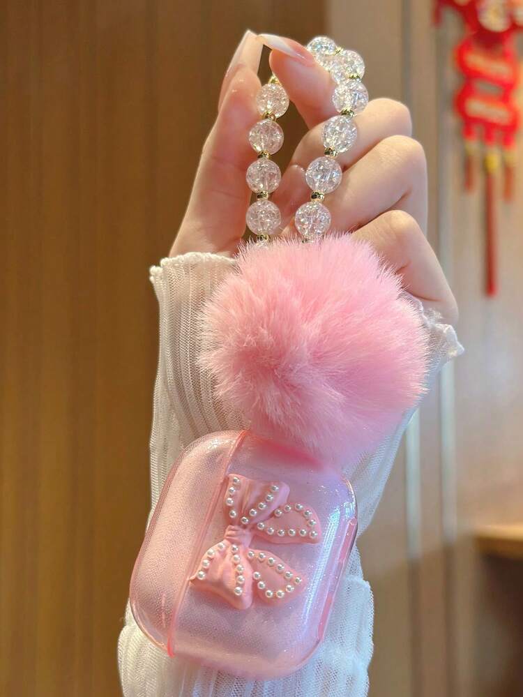 Pink Bow-Knot 3D Pearl Pom-Pom Keychain Bluetooth Earphone Cases Case Compatible With Apple Bluetooth Earphone Case Anti-Scratch And Drop Protection Women Gift Easter Spring Birthday Anniversary Gift - Multicolor - View 4
