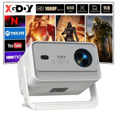 XGODY A6 Pro Projector 4K Support Native 1080P HD Built In Android 11 650 ANSI With 1GB RAM+32GB ROM Storage 135° Rotation Portable Projector, Auto Keystone Correction WiFi6 Voice Assistant Mini Projector Compatible For Smartphone/Tablet/PC