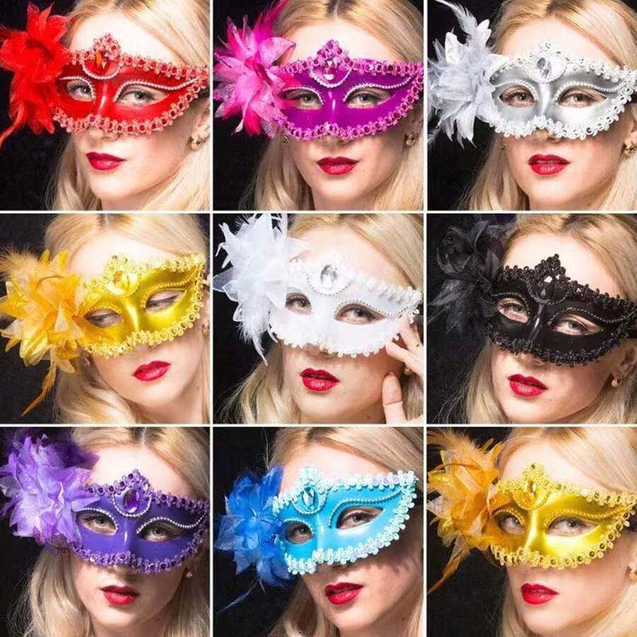 1 件万圣节公主舞会面具，电镀彩绘侧花半脸百合面具