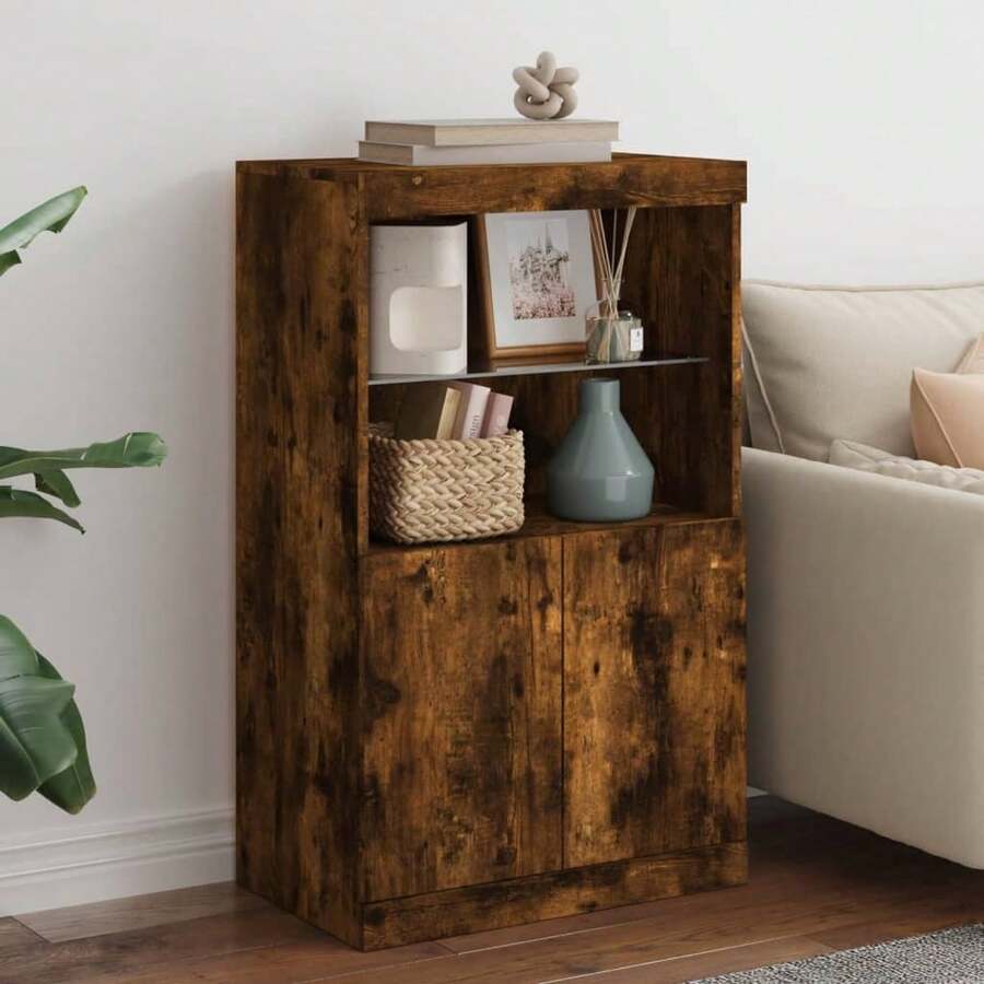 Küchenmöbel Sideboard mit LED-Beleuchtung Rauch-Eiche 60,5x37x100 cm Modernes Sideboard Vielfältige Verwendungsmöglichkeiten, Esszimmer/Küche