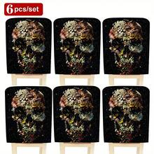 1 pièce/4 pièces/6 pièces/10 pièces Housse de chaise en peluche courte imprimée de fleurs et de crânes pour Halloween, housse de chaise amovible en tissu peluche courte, protecteur de de chaise, housse décorative de chaise de salle à manger, convient pour toutes les saisons, housse de chaise décorative pour salle à manger, salon, maison, avec protection du , convient pour restaurant, bureau, salon, hôtel et décoration de la maison - ZYBT-047 - Voir 14