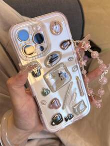 Funda de teléfono transparente con patrón de muñeco de nieve y árbol DIY lindo, adecuada para iPhone 16 Pro Max 15 14 13 12 11 Pro Max, transparente, adorable, a prueba de golpes, resistente al agua y a los arañazos - Borde rosa - Ver 4