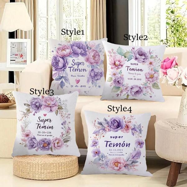 1pc Customized Name And Date Decorative Pillow Cover, Fashion Single-Sided Print Home Bedroom Cushion Cover, Gift For Family, Friends, Bestie, Birthday, Memorial