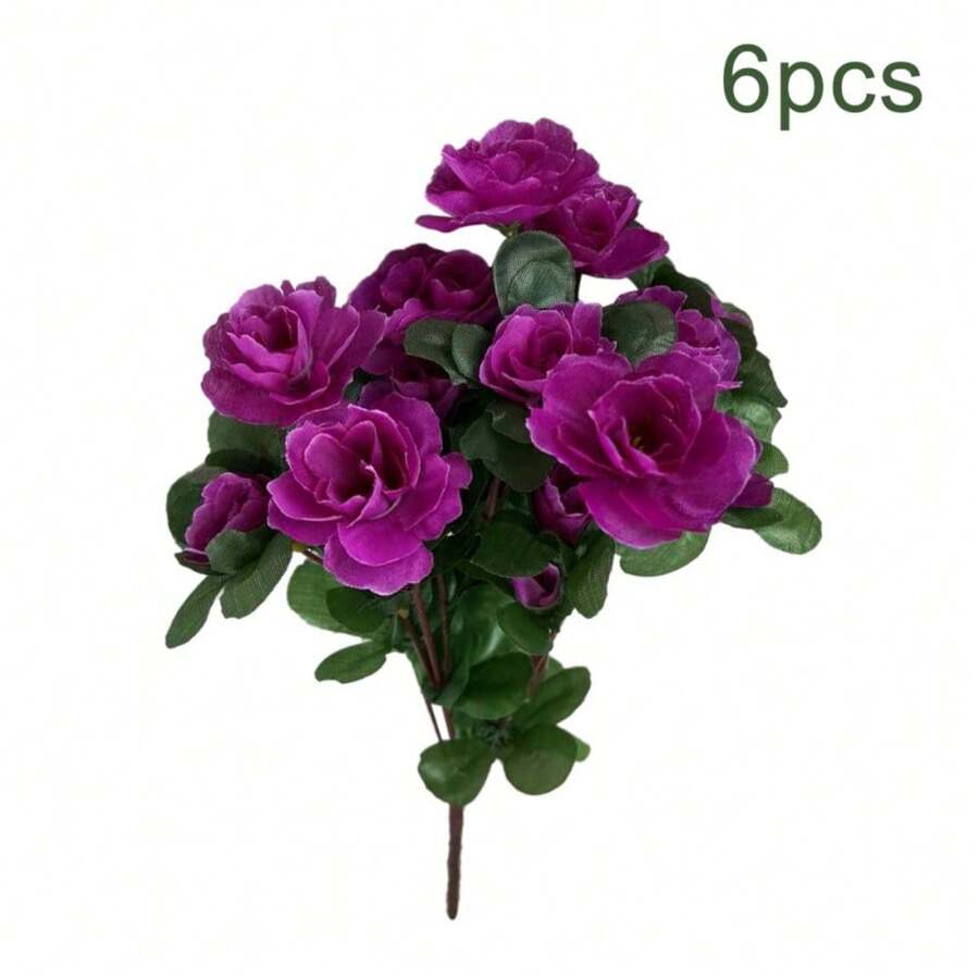 6 Bundles Artificial Faux Rhododendron Flowers, Artificial Flowers Silk Flowers Rhododendron Arrangement Wedding Table Centerpiece Table Centerpieces For Dining Room For Home Wedding Party Decor Gifts For Women - Z - 查看 1