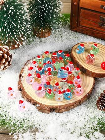 40 piezas Mini patos de reno de colores pequeños de Navidad, pato de resina ocultable de plástico en miniatura, plantas en maceta, adornos de jardinería y paisajismo, bolsa de regalo de navidad, relleno, decoración de fiesta