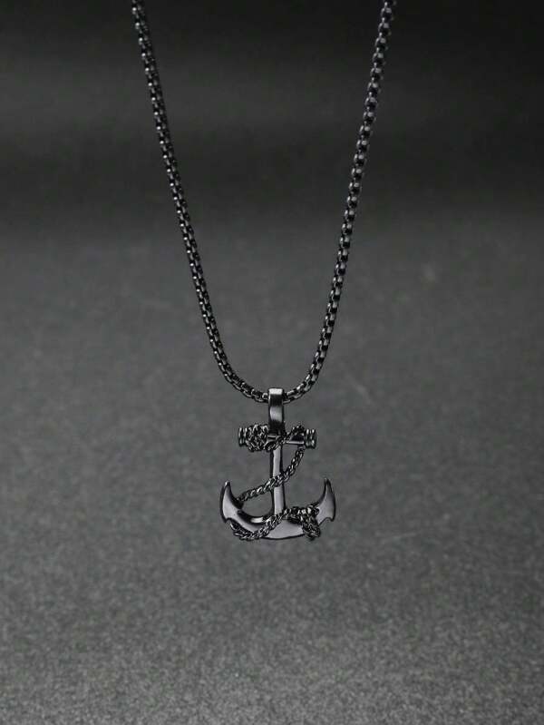 1pc Anchor Shaped Pendant Necklace, Unisex Chain Necklace, Punk Accessories